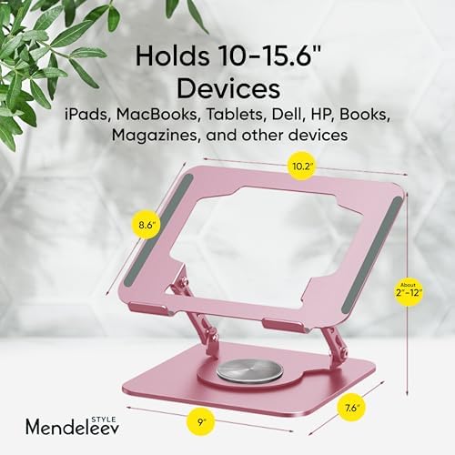 Pink 360° Rotating Foldable Adjustable Laptop Stand, Fits Up to 16 Inches
