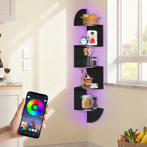 Corner Shelf Wall Mounted Corner Floating Shelves with Light
