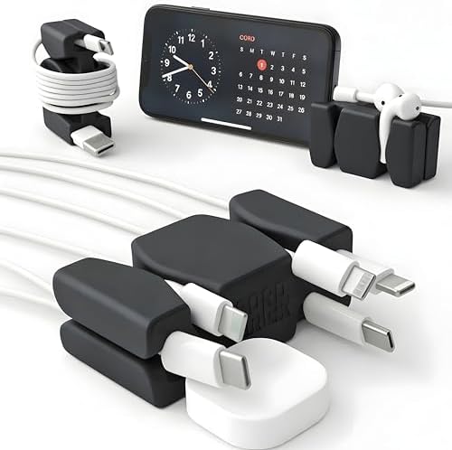 CordBrick 4PK Silicone & Steel Weighted Nightstand Cord Holders. Travel Phone Charger Organizers. Useful iPhone Accessor
