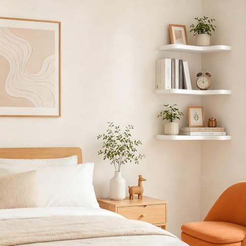 Floating Corner Shelves Solid Pinewood Wall Mounted Shelf
