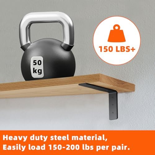 4 Pack Heavy Duty Floating Shelf Brackets, Black Metal L Wall Brackets, DIY Industrial Shelf Brackets - L 8" x H 6" x W 