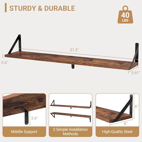 Heimlove Floating Shelves for Wall, 32 Inch Long Wood Floating Shelves Set of 3, Wall Mounted Hanging Shelf for Bathroom