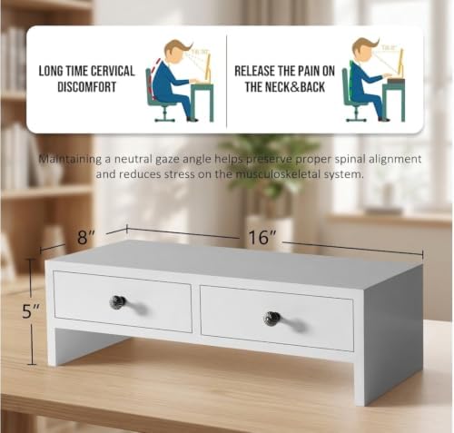 WELLAND Monitor Stand Riser with Drawers, Computer Monitor Stand, Desktop Organizer Stand for Laptop, PC, Office Supplie