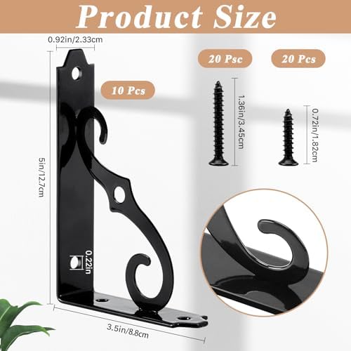 10 Pack Decorative Shelf Brackets, 5 Inch, Black, L Shape