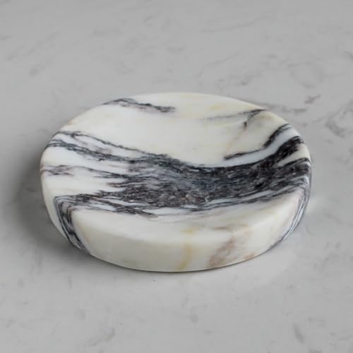 Genuine Italian Calacatta Viola Marble Soap Dish, Round Small Jewelry Dish, Sponge Holder for Bathroom, Kitchen, Christm