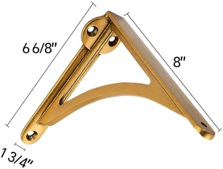 Khtumeware 100% Solid Brass Decorative Shelf Brackets, 8-inch Wall-Mounted Shelving Brackets, 2-Pack Antique Brass Vinta