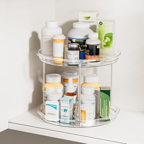 LAMU 2 Tier Lazy Susan Turntable Organizer for Cabinet, 9'' Rotating Spice Rack for Kitchen, Pantry, Countertop, Bathroo
