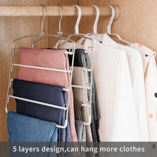 Pants Hangers Space Saving 3 Pack 5 Layer Swing Arm Hanger White