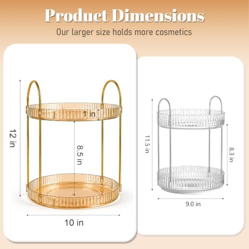 360° Rotating Makeup Organizer Large Capacity Perfume Tray, 2 Tier, Gold