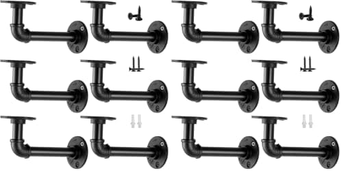 Janyang Industrial Pipe Shelf Brackets for 8 10 12 14 inches Board, Iron L Pipe Floating Shelves, Heavy Duty Metal Shelv