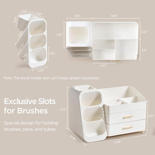 HBlife Makeup Organizer with Brush Holder for Vanity, Large Plastic Bathroom Countertop Organizer Skin Care Storage, Eas