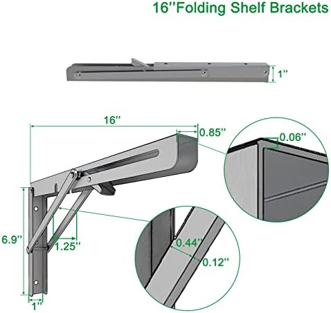 MySit 16" Folding Shelf Brackets 4 PCS, Max Load 550lb