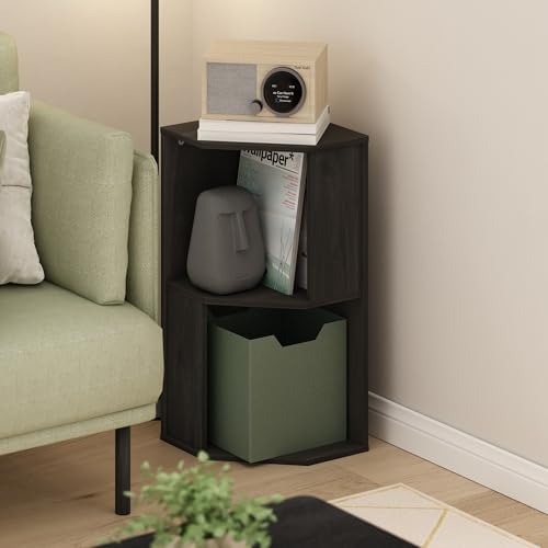 Furinno ECON Corner Shelf, 2-Tier Corner Book Shelf, Standing Storage Shelves, Cube Display Rack, Bookshelf, for Organiz