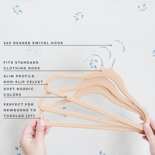3 Sprouts Velvet Baby Hangers, Non Slip Slim, Hazelnut, 30 Pack