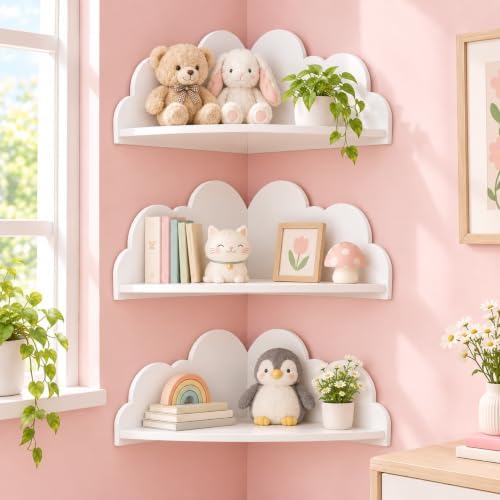 Cloud Corner Shelves, Set of 3, Wall Mounted, White