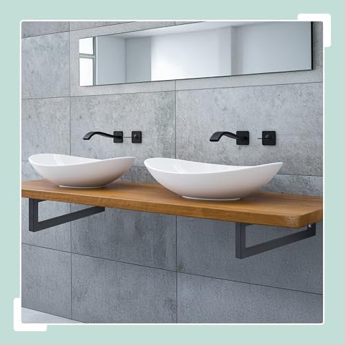 Relaxdays Wall Bracket, Set of 2, 35 cm, Steel, Shelf Brackets for Washbasin & Wall Shelf, Rectangular Shelf Console, Bl
