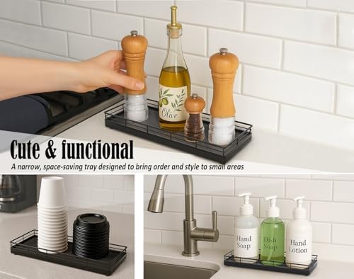 Bathroom Tray for Counter, Oak Wood 11" L Small Vanity Tray for Dresser Tops Perfume Jewelry Makeup Candle Soap Sponge H