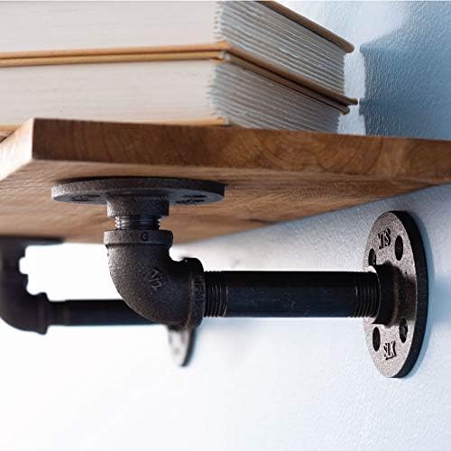 PIPE DECOR Industrial Pipe Shelf Brackets, 4 Inch, 4 Pack – Wall Mounted Double Flange Floating Shelf Hardware, Rustic V