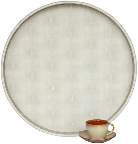 HofferRuffer Large Round Serving Tray 24'', Elegant Faux Leather Circle Ottoman Table Tray, Serve Tea Coffee Breakfast i