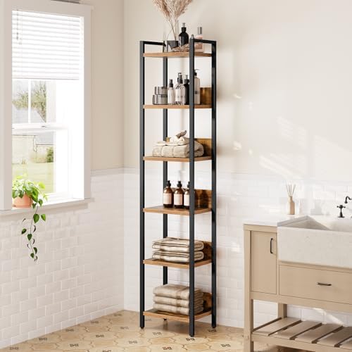 MAHANCRIS Bookshelf, 6-Tier Bookcase, Standing Book Shelf for Small Space, Storage Shelf Organizer, for Living Room, Bed