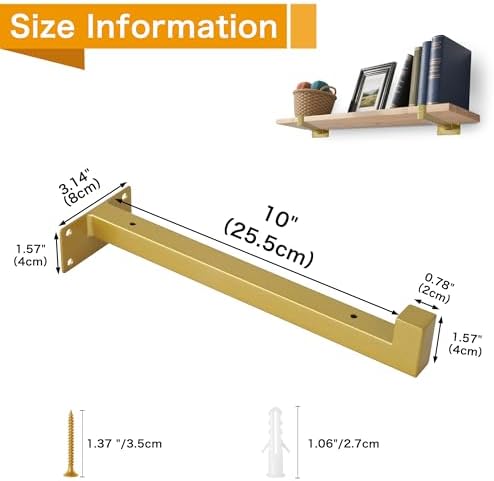 EZYDECOR Shelf Brackets Gold Brackets for Shelves with Lip 10 Inch 6 Pack