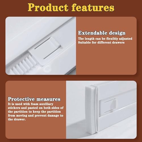 Drawer Dividers for Clothes,3.15" High 11.34"-19.69"(4pcs, white‌)