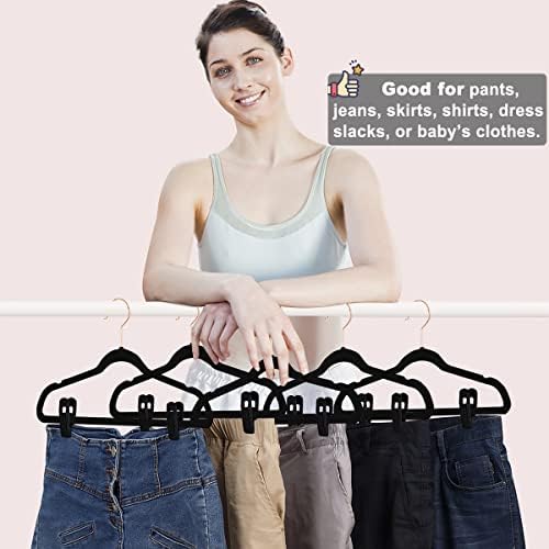 TOFIIGREM Black Velvet Hangers Clips (80-Pack), Non-Slip Strong Velvet Hangers Clips for Velvet Skirt Hangers, Velvet Pants Hanger Velvet Clips Fit for Thin Velvet Clothes Suit Hangers
