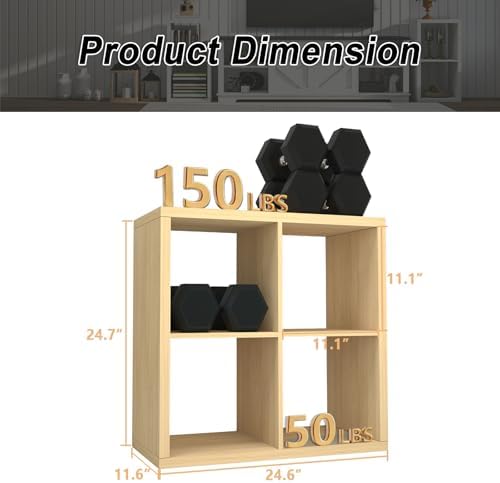 CTESNE【2026 Wooden Thick Frame 4 Cube Storage Organizer Shelf with Anti-Tipping Kits + Reversible Open Back Bookcase, Ho