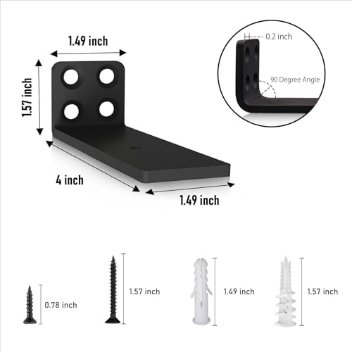 Heavy Duty Floating Shelf Brackets 4 Inch Long L-Shaped Wall Shelf Brackets Hidden Metal Shelf Brackets Black（8 Pack）