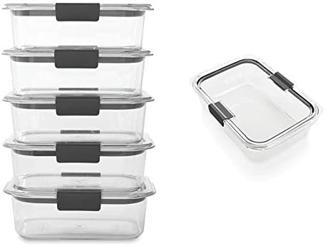 Rubbermaid Brilliance Food Storage Container, BPA free Plastic, Medium, 3.2 Cup, 5 Pack, Clear & Brilliance Food Storage Container, Large, 9.6 Cup, Clear 1991158