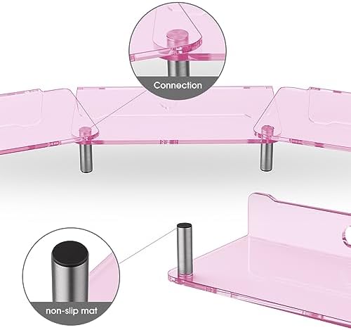 Pink Acrylic Dual Monitor Stand Riser，Adjustable Length Angle for 2Monitors