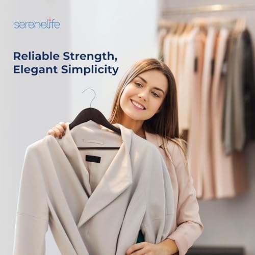SereneLife Wooden Clothes Hangers 60 Pack, Brown Wood Coat Hangers, Non-Slip Shoulder Grooves & Notches, 360° Swivel Chrome Hook, Space-Saving for Suits & Jackets, Closet Organizer - Home Essentials