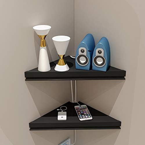 evron Wall Mount Corner Shelf,Easy to Install Metal Front Floating Corner Shelves with Self-Adhesive Tapes,Wood Imitatio