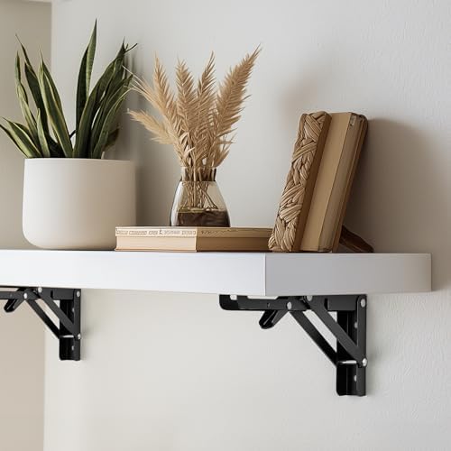 Matte Black Folding Shelf Brackets, 22 Inch, 2 Pack