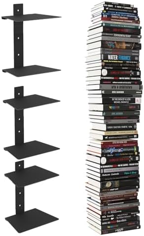 Wawocs Invisible Bookshelves for Wall, 6 Tier Floating Bookshelf Made of Heavy Duty Metal, Vertical Spine Book Tower Han