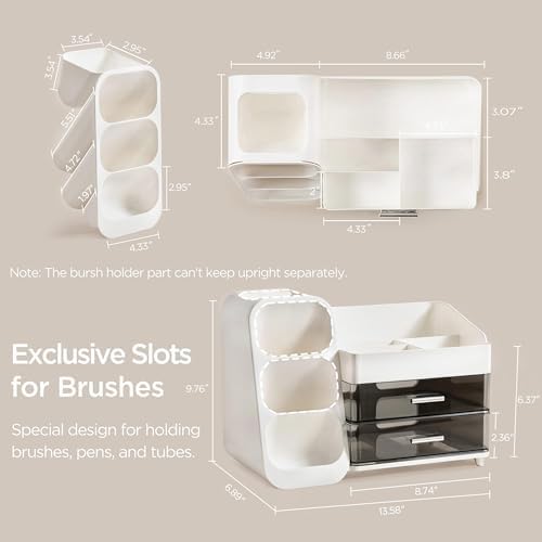 HBlife Makeup Organizer with Brush Holder for Vanity, Large Plastic Bathroom Countertop Organizer Skin Care Storage, Eas