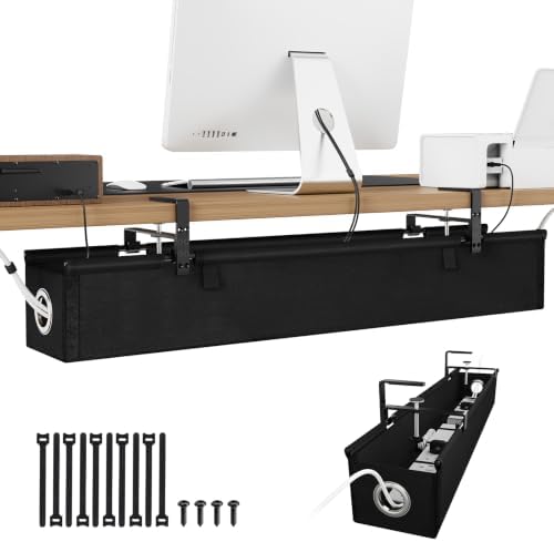 KEEGH Under Desk Cable Management Tray 36", No Drill Cord Organizer, Black