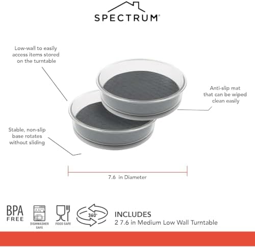 Spectrum Small Lazy Susan Organizer 7in for Cabinets Refrigerator Pantry Table Pack of 2, Rotating Storage Spice Rack Tu
