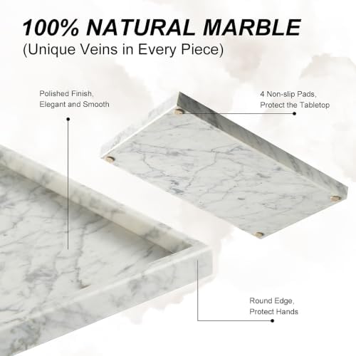 Real Natural Large Marble Tray for Bathroom, Vanity, Kitchen Counter