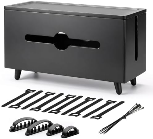 Extra Large Cable Management Box，Wood Cable Organizer Box,Power Strip Box & Organizer for Power Strip, TV Wires & Desk C