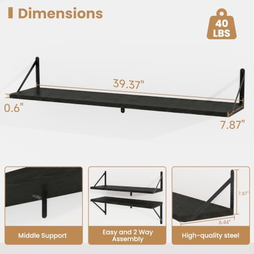 Heimlove Floating Book Shelves for Wall,39.37Inches Long Wall Mounted Bookshelves,Heavy Duty Bracket Shelves for Living 