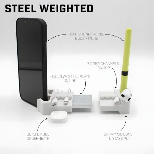 DeskBrick 2PK Silicone + Steel-Weighted Cord Holders for Desks. Weighted Cord Organizers & Cable Management for Desktops