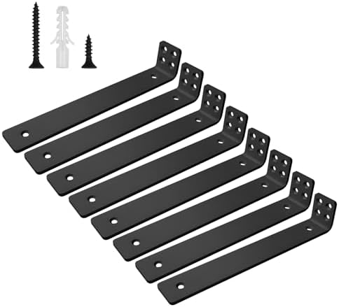Shelf Brackets 8 inch, Heavy Duty Shelf Bracket 8 Pack L Brackets Black Metal Wall Bracket for Shelves Support Bracket w