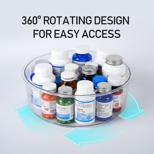 Medicine Bottle Organizer, Medicine Organizer for Cabinet, Transparent Medicine Lazy Susan Organizer for Vitamin Pill Bo