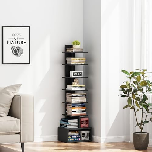 TUTOTAK Book Shelf, Narrow Spine Bookshelf, 8-Tier Bookcase for Small Space