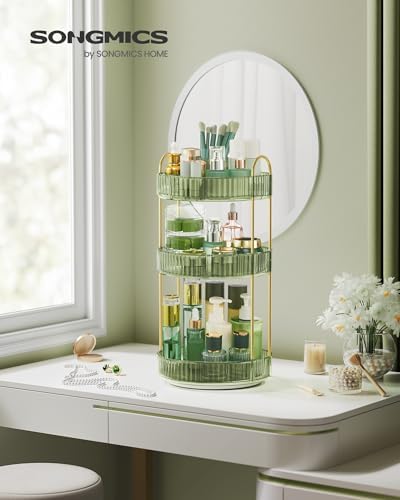 SONGMICS 3-Tier Makeup Organizer, Round Rotating, Customizable