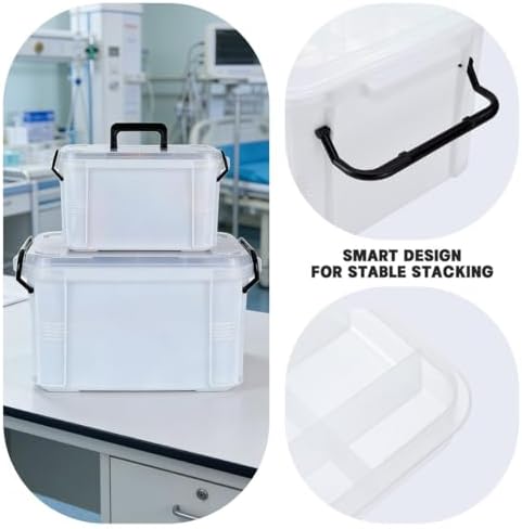 Set of 2 Medicine Organizer - Plastic Storage Box with Handle White