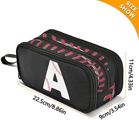 Fisyme Baseball Black Number Custom Text Pencil Case Large Capacity Pen Box Makeup Pouch Holder Organizer Stationery Personalized Bag for School Office College Traval