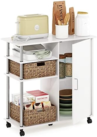 Furinno Helena Rolling Cart, 4-Tier Rolling Utility Cart with Closed Cabinet, Storage Cart, for Office, Living Room, Kit