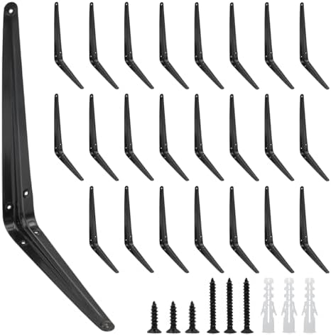 24Pcs 12 x 10 Inch Black Shelf Brackets, L Brackets